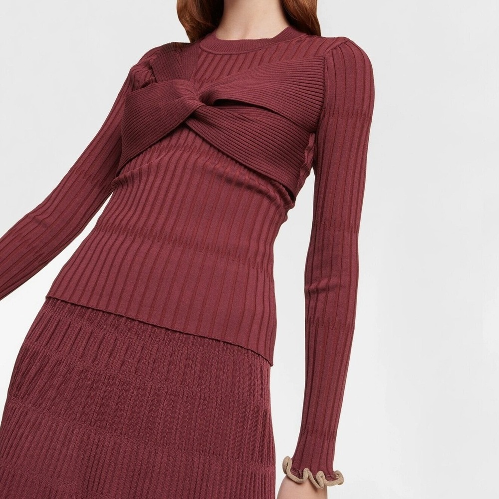 Jonathon Simkhai Nolan Rib‎ Knit Twist Front Top in Merlot